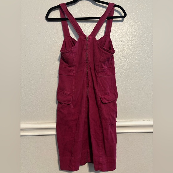 Anthropologie Raspberry Flap Pocket Stretch Linen Blend Zip Mini Dress Size 4 - Picture 7 of 8